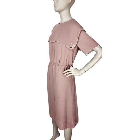 Vintage Mindy Malone 80s Mocha Chiffon Sailor Capelet Neckline Sheath Dress S/M - Picture 5 of 7